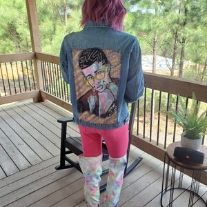 Bad bunny jean jacket customized with crystal bead
